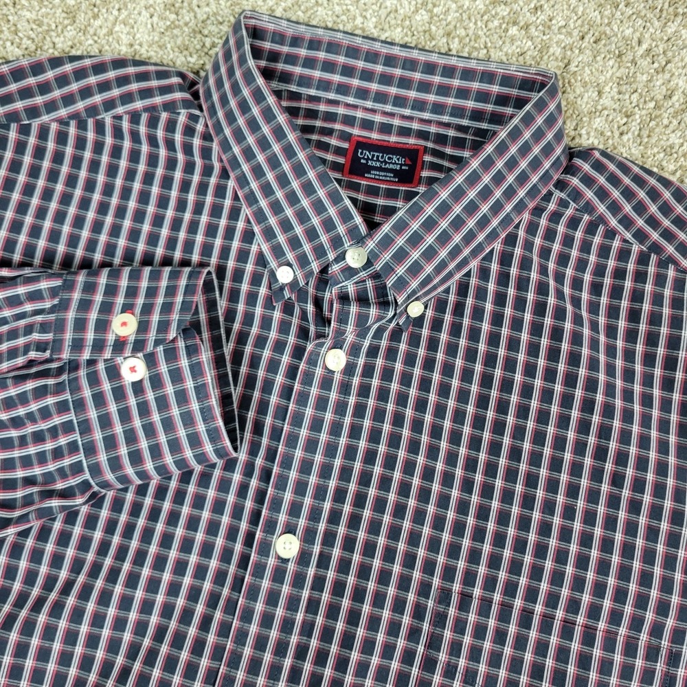 Untuckit Mens 3XL Navy Check Button Down Long Sleeve